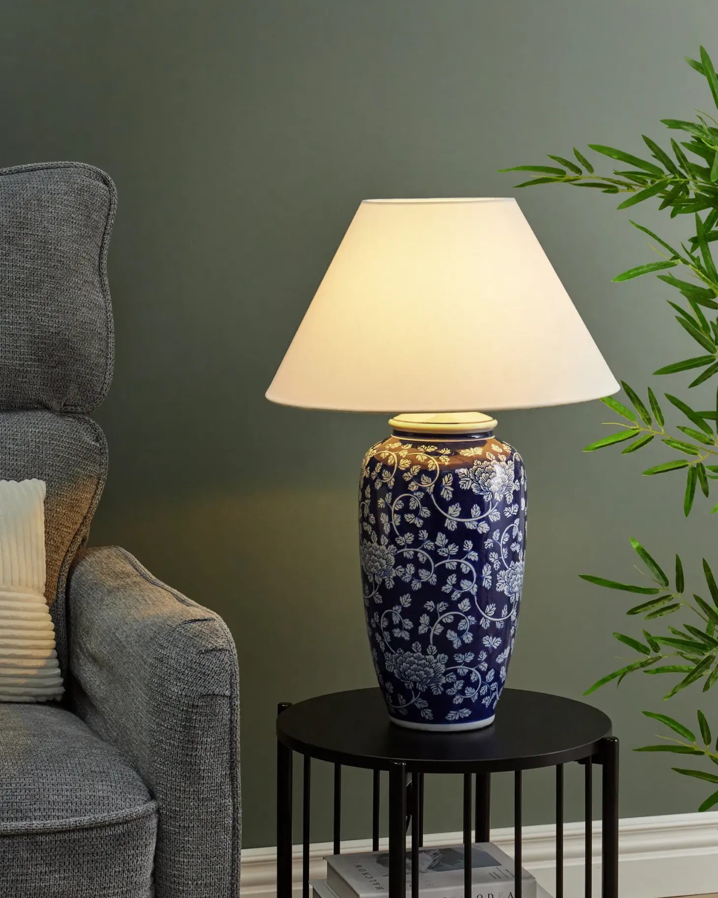 Lampa stołowa ANGELES Porcelana Niebieski