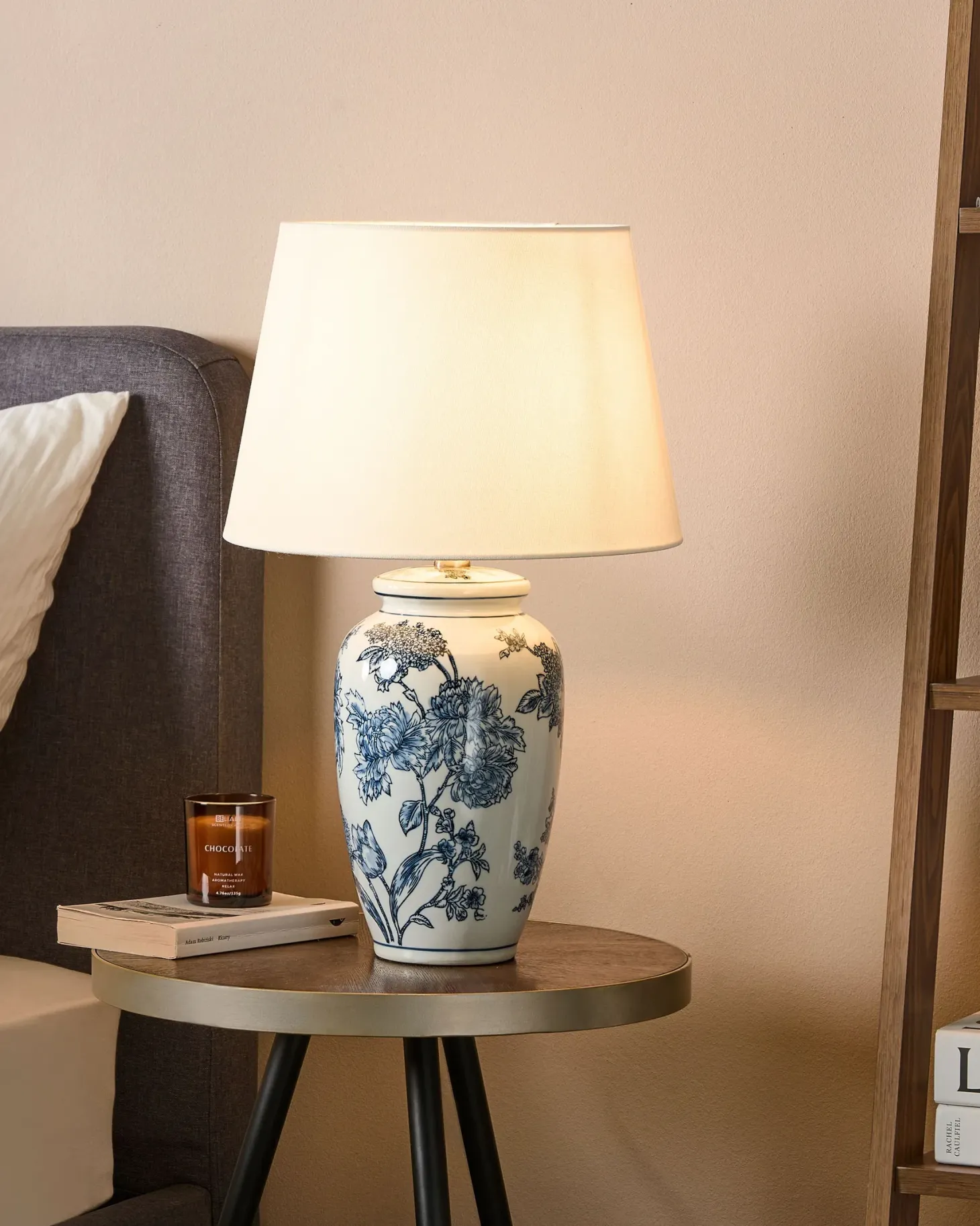 Lampa stołowa BELUSO Porcelana Biały/ niebieski