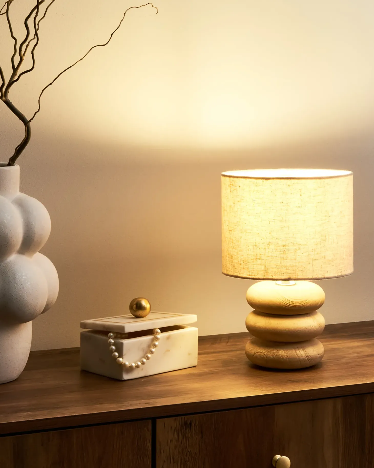 Lampa stołowa BETWA Drewno mango Jasnobrązowy