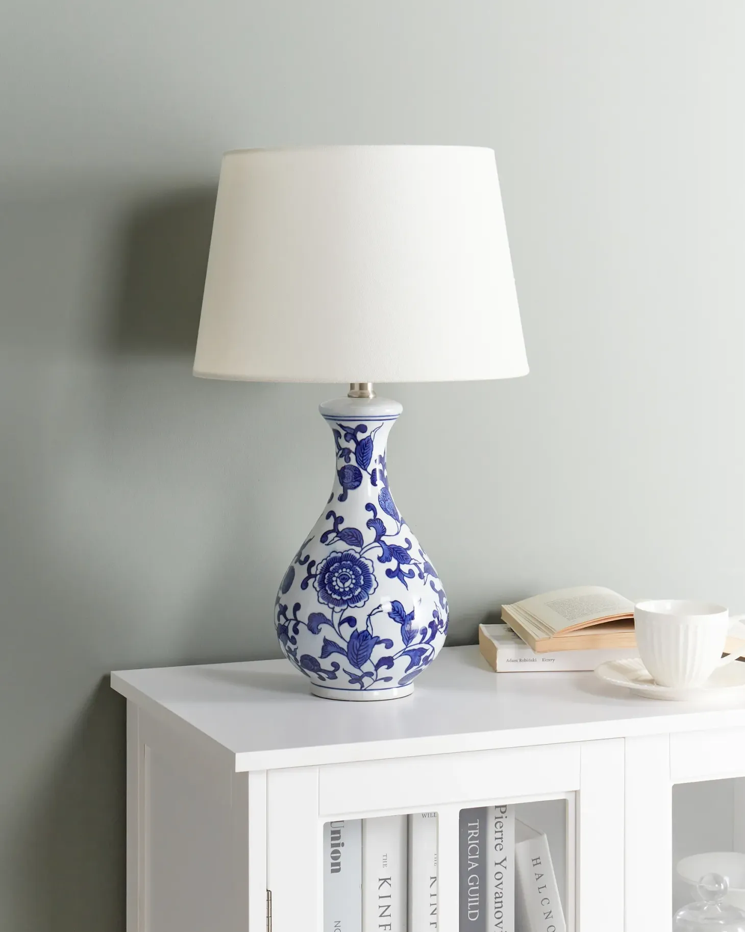 Lampa stołowa CARMEN Porcelana Biały/ niebieski