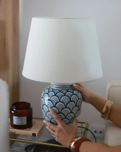 Lampa stołowa JAUCA Porcelana Biały/ niebieski