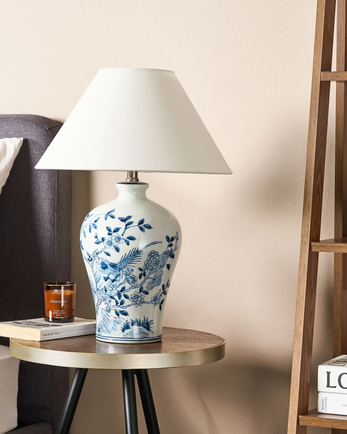 Lampa stołowa MAGROS Porcelana Biały/ niebieski