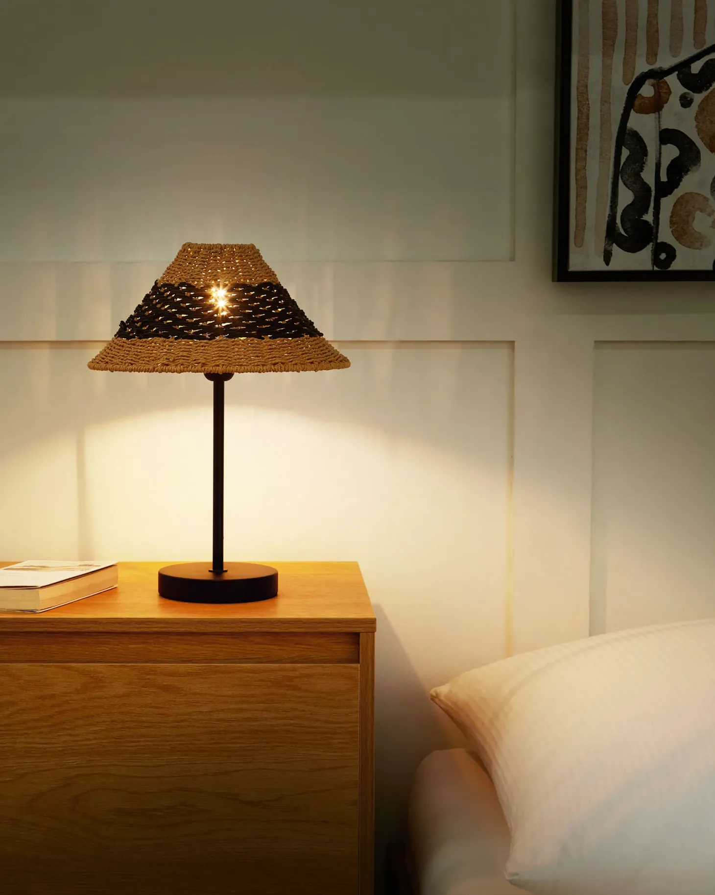 Lampa stołowa MOMBA Papierowa plecionka Czarny