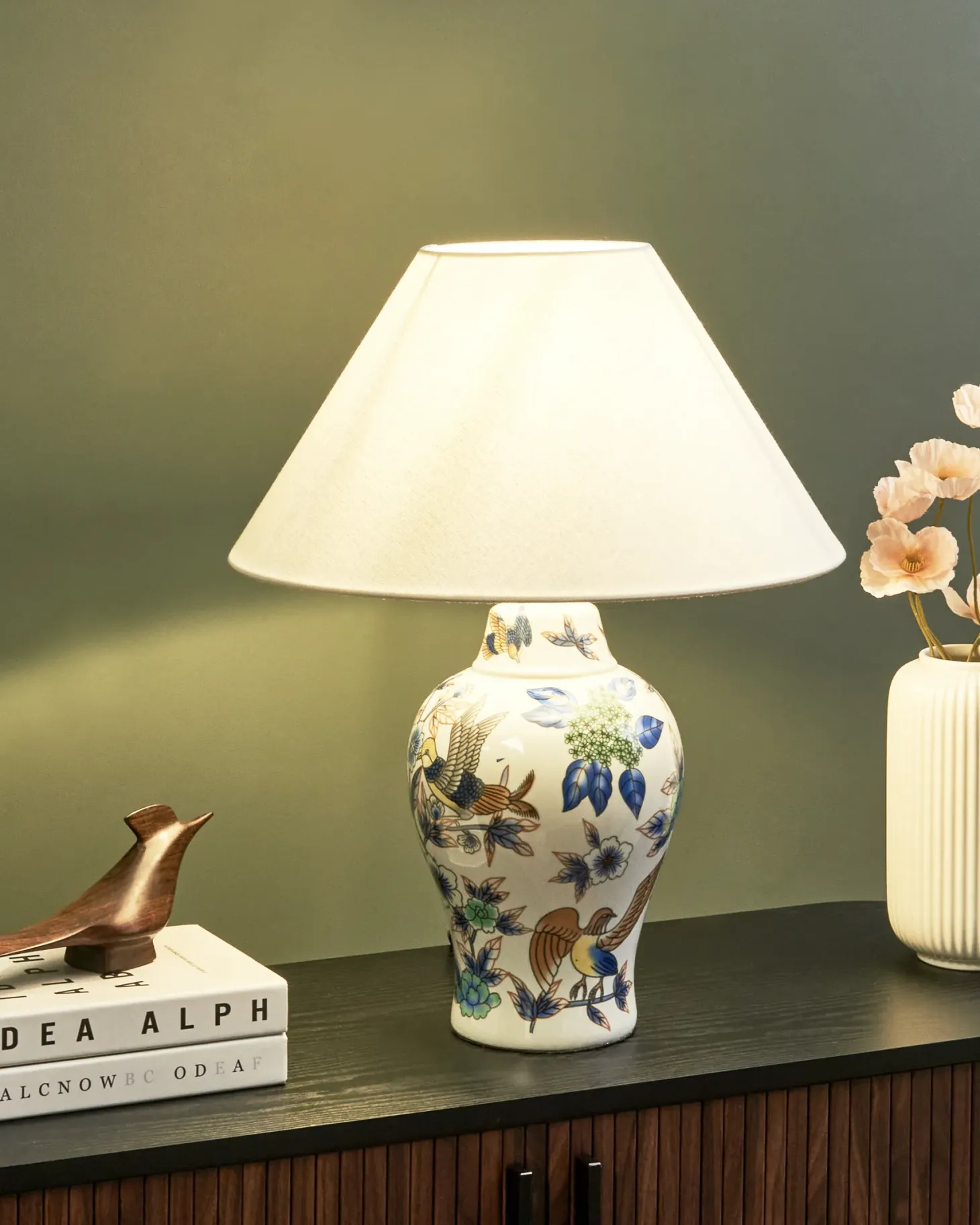 Lampa stołowa MORACA Porcelana Biały/ niebieski