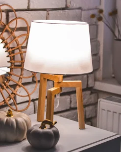 Lampa stołowa NALON Drewno dębowe Brązowy/ biały