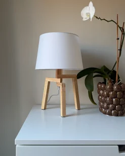 Lampa stołowa NALON Drewno dębowe Brązowy/ biały