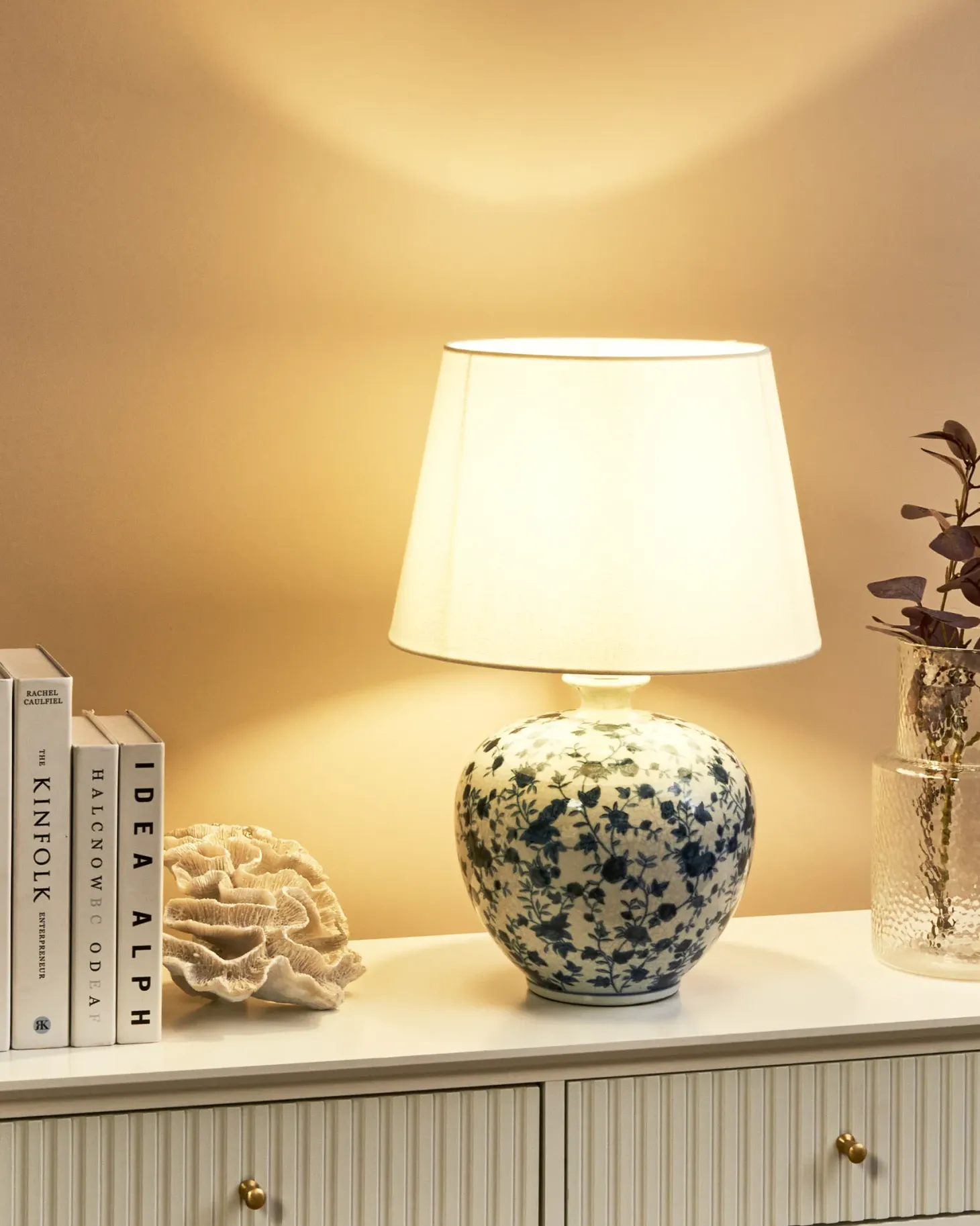 Lampa stołowa SILVES Porcelana Biały/ niebieski
