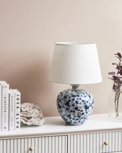 Lampa stołowa SILVES Porcelana Biały/ niebieski