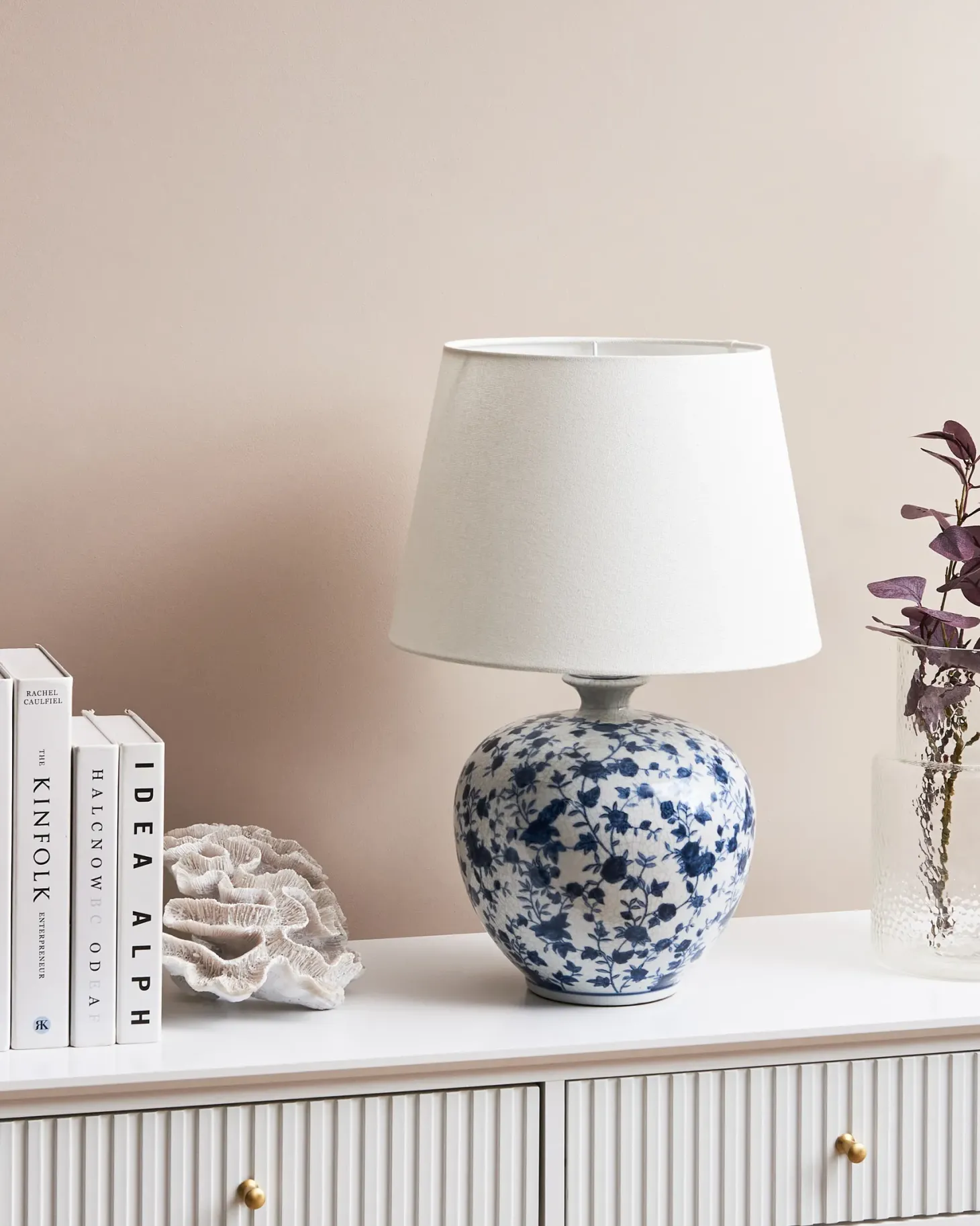 Lampa stołowa SILVES Porcelana Biały/ niebieski