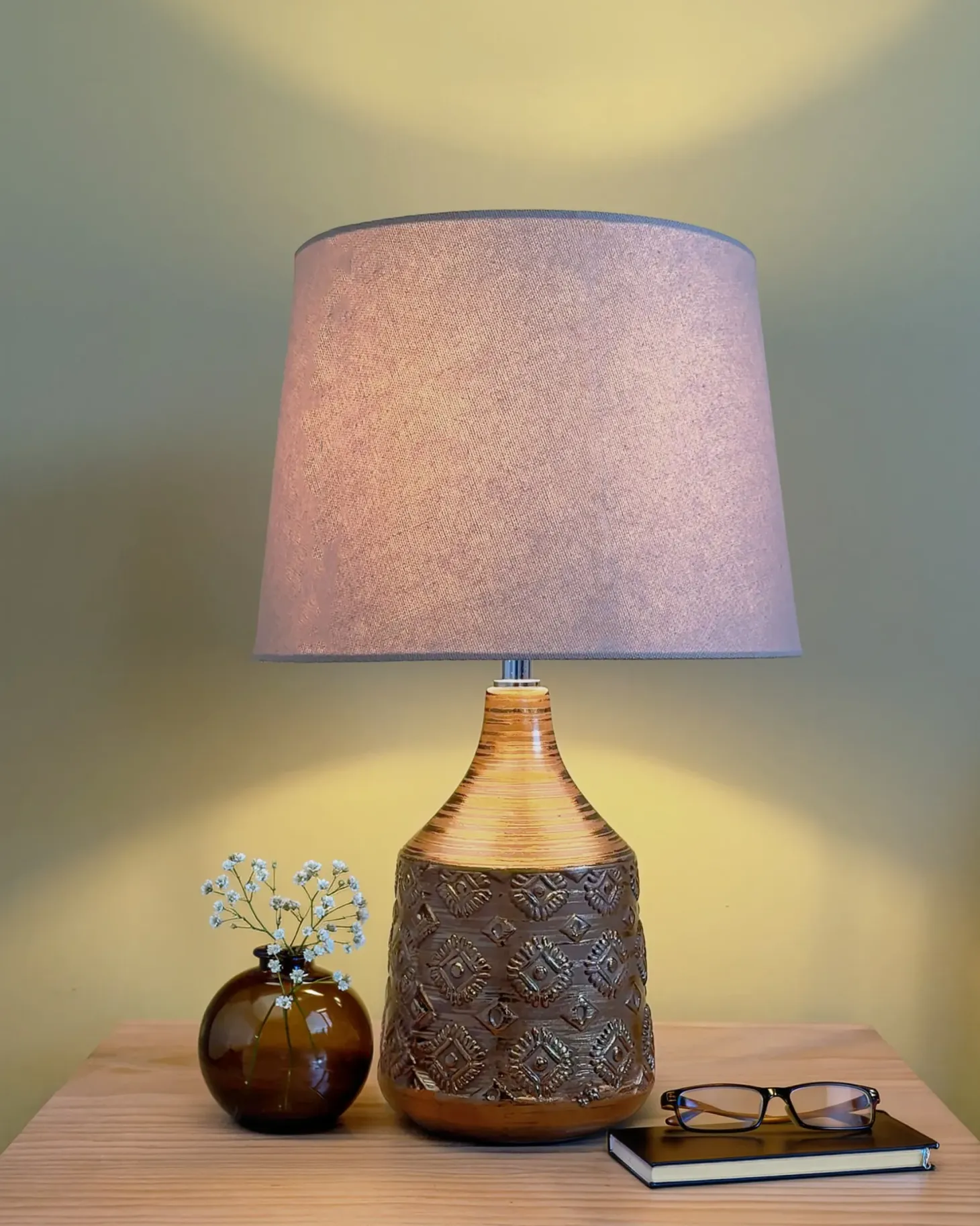 Lampa stołowa WARI Ceramika Złoty brąz