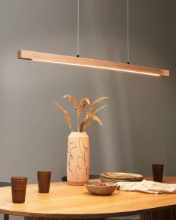 Lampa wisząca LED STEWARTS Z pilotem Ze ściemniaczem Drewno dębowe Jasnobrązowy