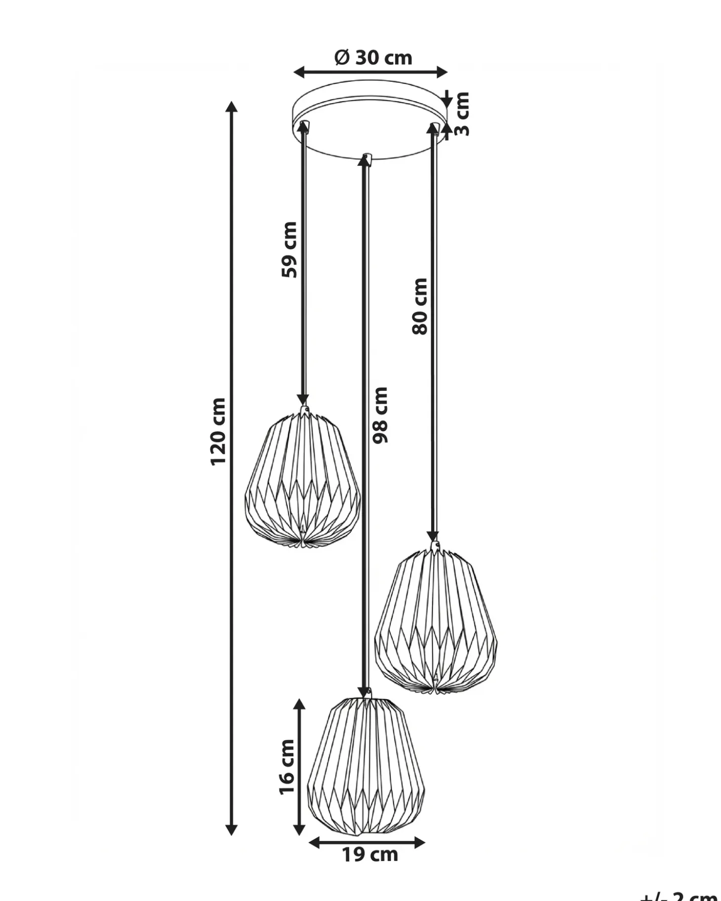 Online Lampa wisząca 3-punktowa HONDE Papier Biały Wszystkie Lampy|Lampy Wiszące