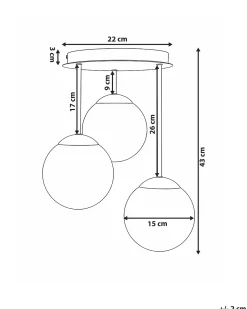 Lampa wisząca 3-punktowa RIANA Szkło Metal Mosiężny