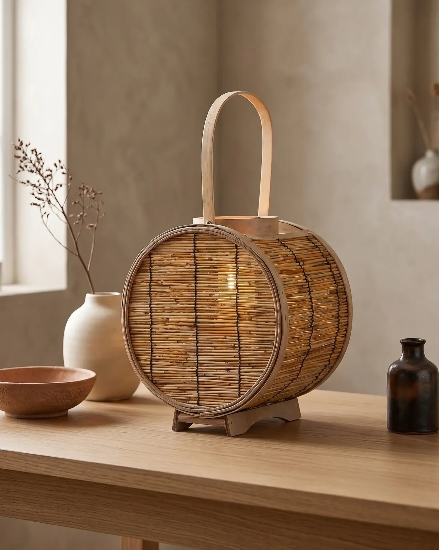 Lampion BISTAL Rattan 30 cm Naturalny