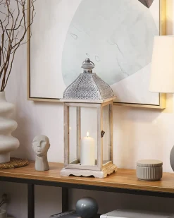 Lampion SAMAR Drewno sosnowe 47 cm Biały