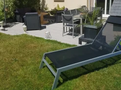 Leżak ogrodowy CATANIA Rozkładany Metal Czarny