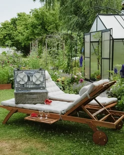 Leżak ogrodowy z poduszką CESANA PREMIUM Rozkładany Drewno akacjowe Jasnobeżowy