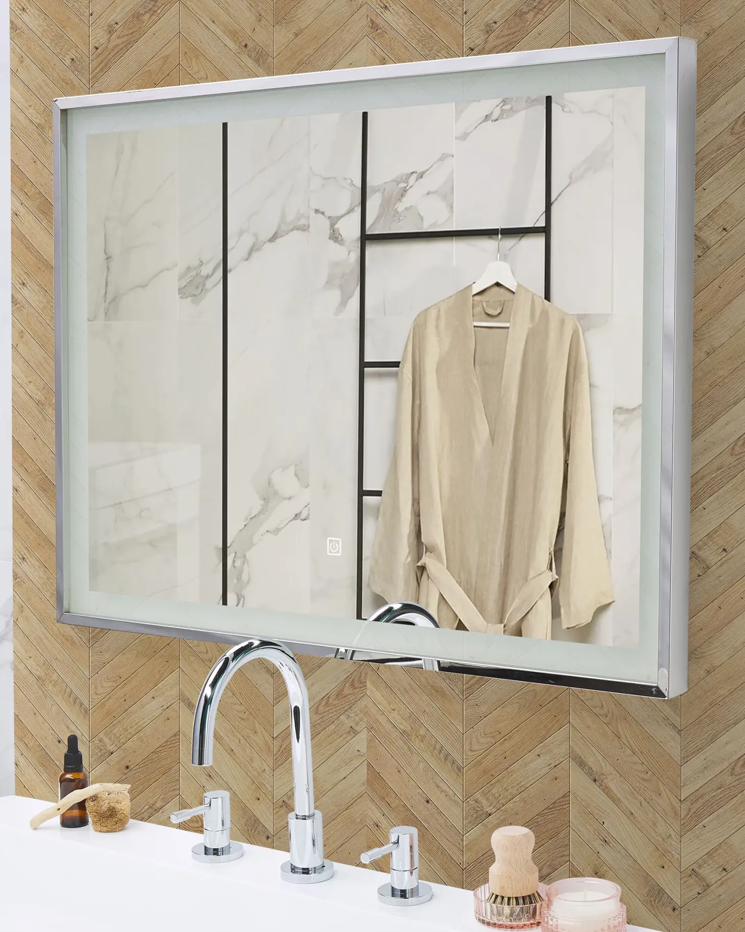 Lustro łazienkowe LED ARGENS 80 cm 60 cm Srebrny