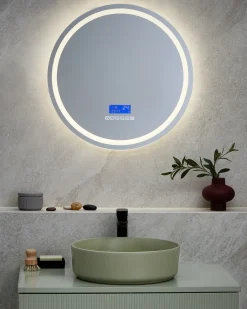 Lustro łazienkowe LED BROGNON 60 cm 60 cm Wbudowany głośnik Bluetooth Srebrny