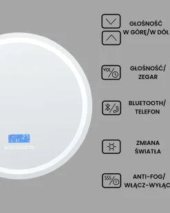 Lustro łazienkowe LED BROGNON 60 cm 60 cm Wbudowany głośnik Bluetooth Srebrny