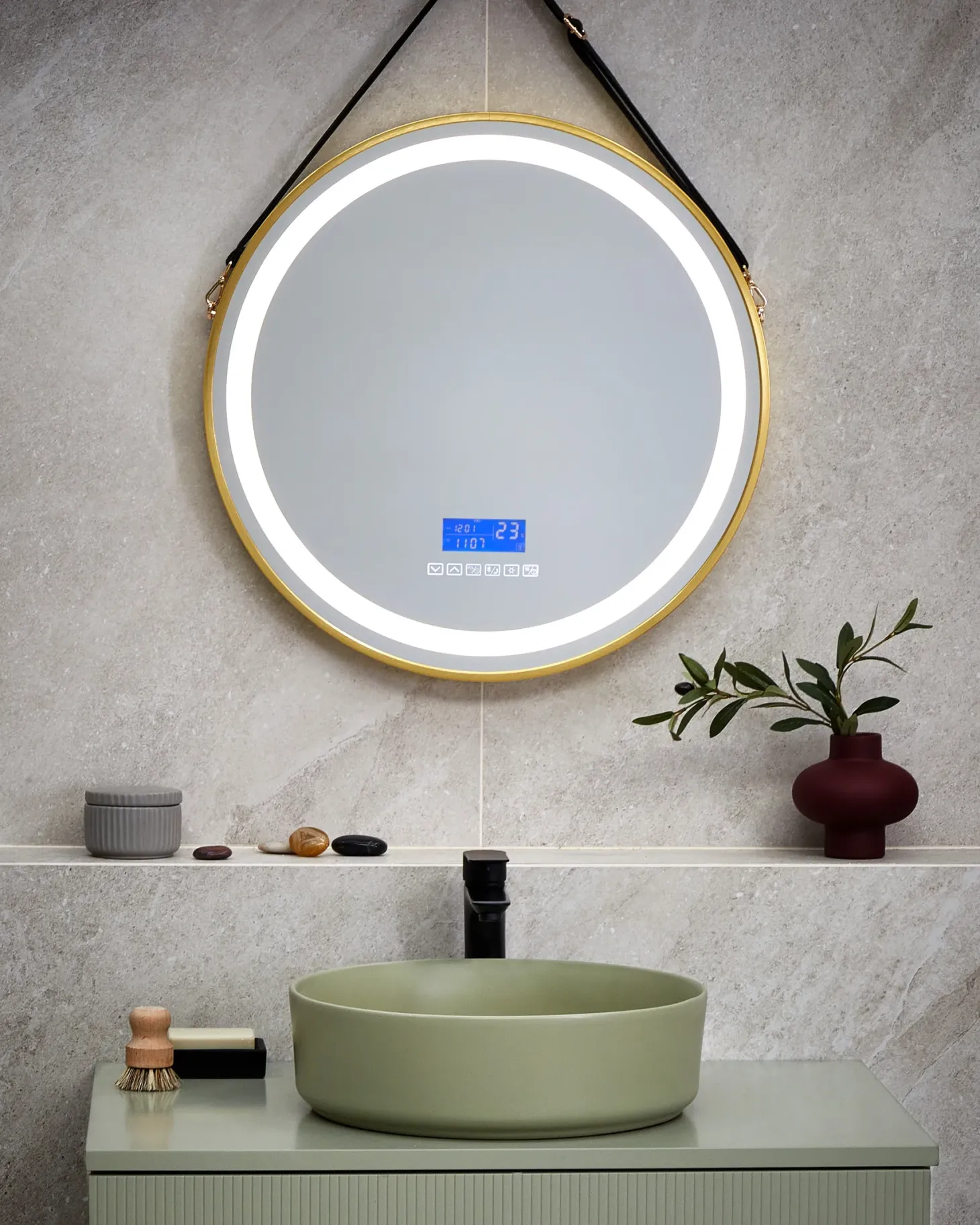 Lustro łazienkowe LED DAROIS 60 cm 60 cm Wbudowany głośnik Bluetooth Złoty