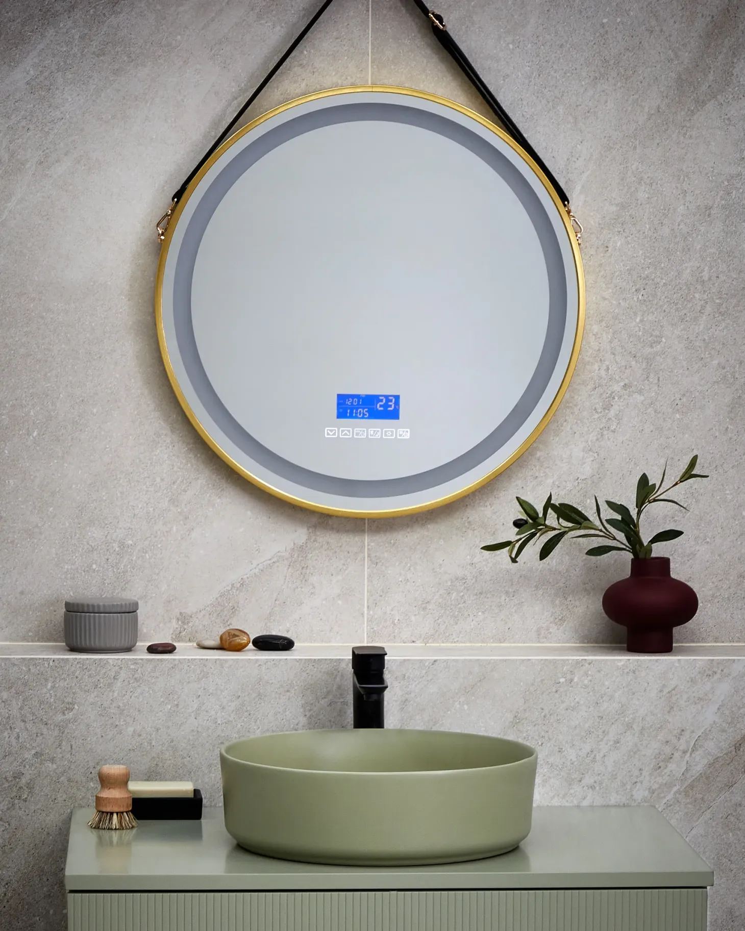 Lustro łazienkowe LED DAROIS 60 cm 60 cm Wbudowany głośnik Bluetooth Złoty
