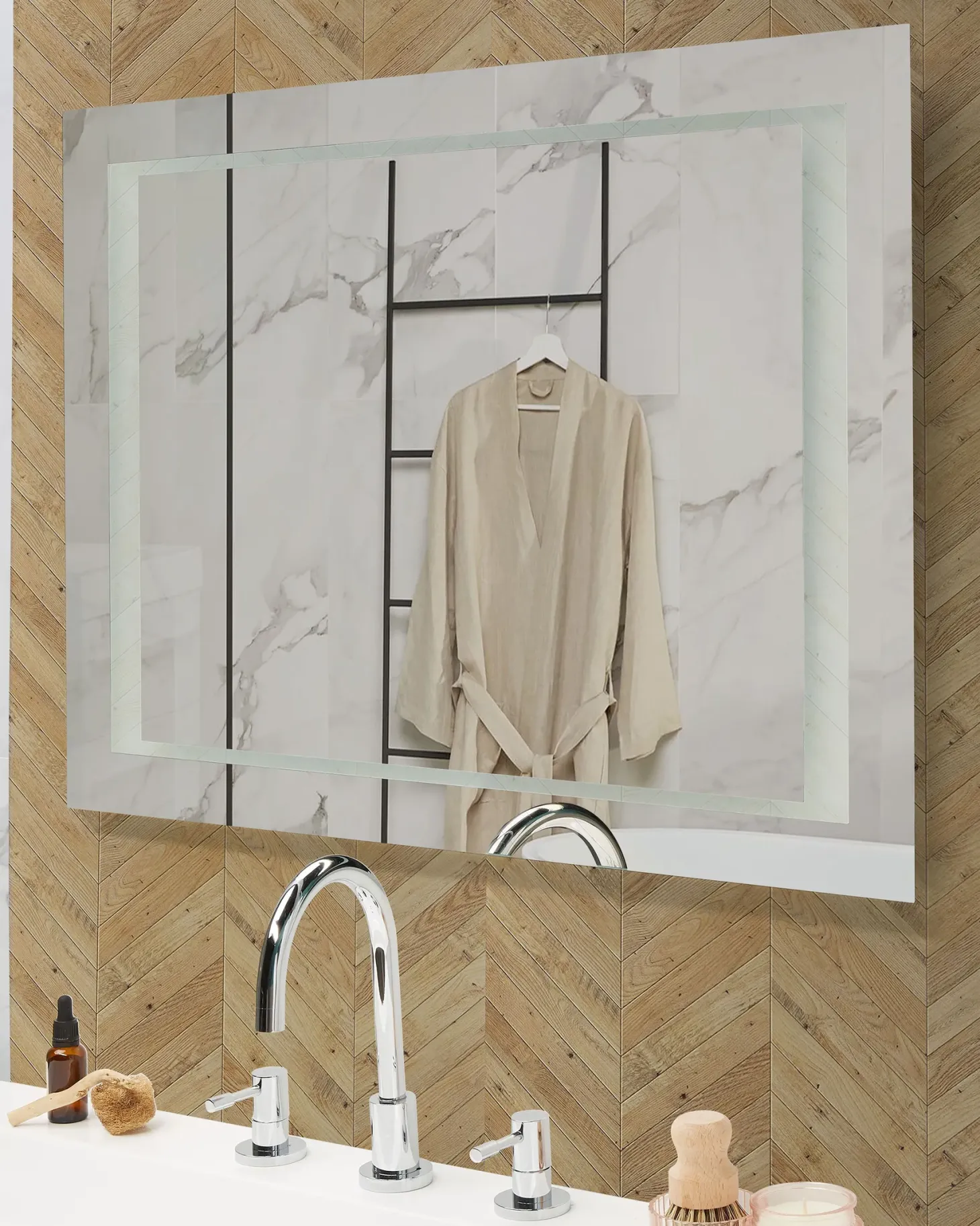 Lustro łazienkowe LED EYRE 80 cm 60 cm Srebrny