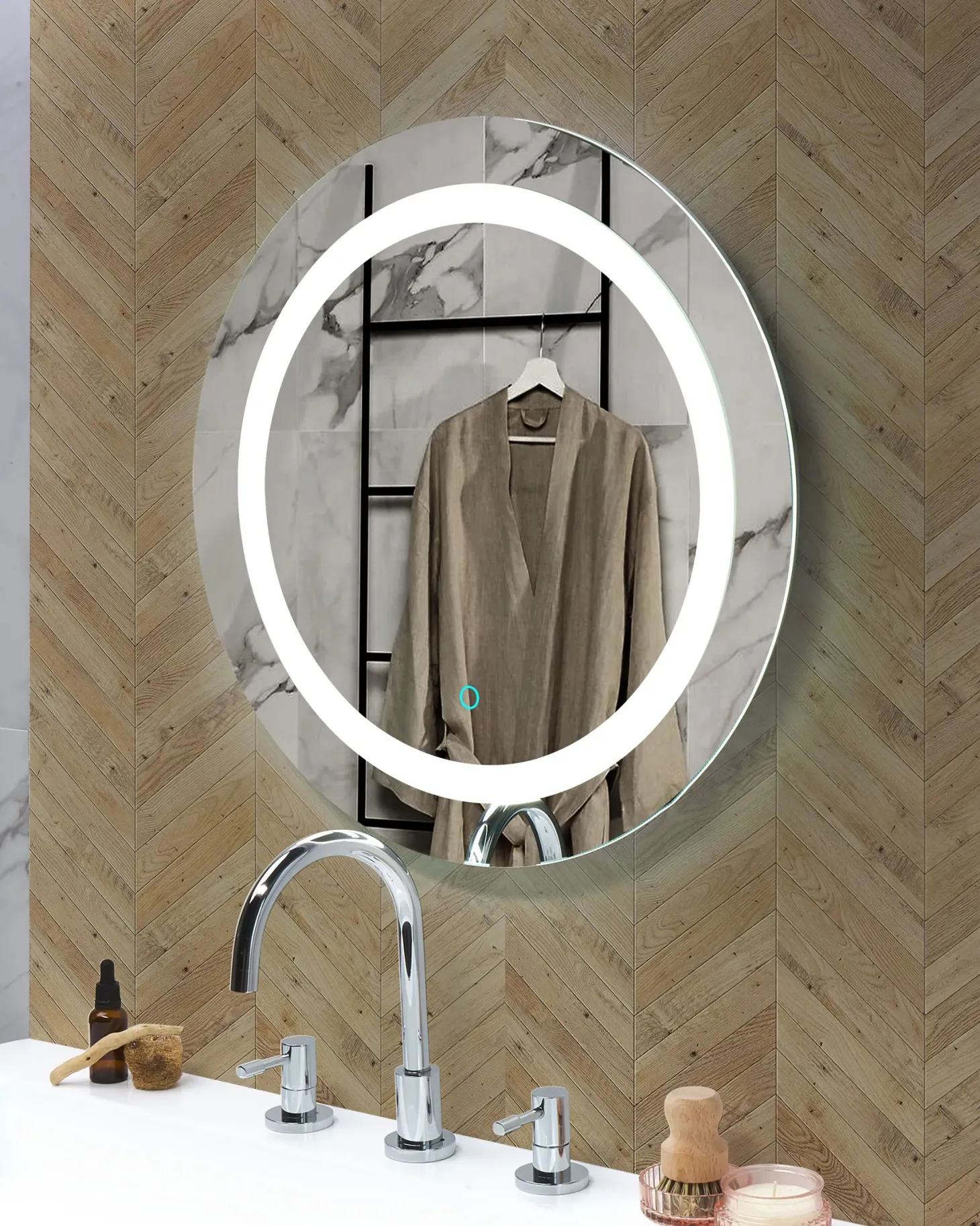 Lustro łazienkowe LED SELUNE 58 cm 58 cm Srebrny