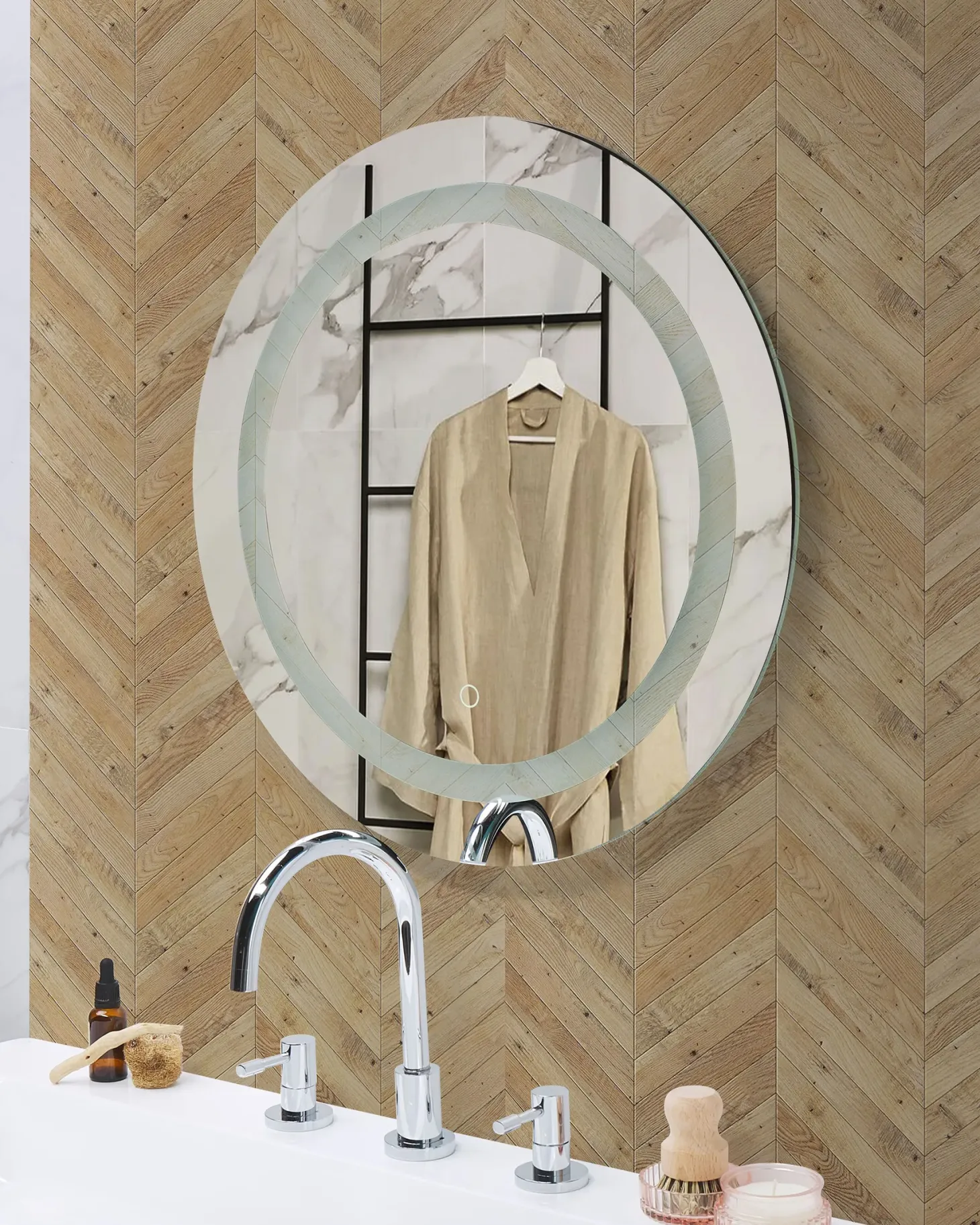 Lustro łazienkowe LED SELUNE 58 cm 58 cm Srebrny