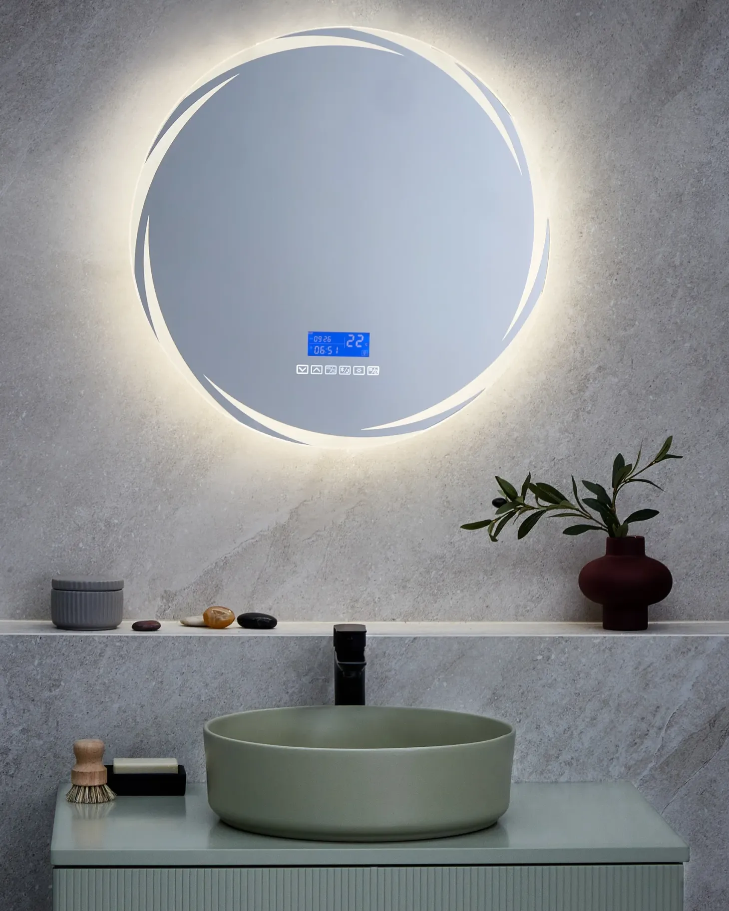 Lustro łazienkowe LED TANAY 60 cm 60 cm Wbudowany głośnik Bluetooth Srebrny