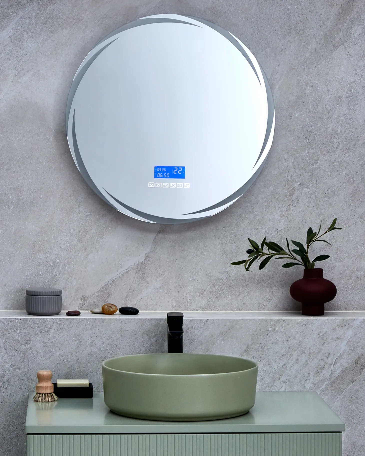 Lustro łazienkowe LED TANAY 60 cm 60 cm Wbudowany głośnik Bluetooth Srebrny