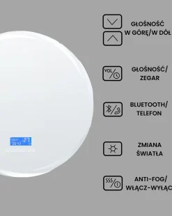 Lustro łazienkowe LED TANAY 60 cm 60 cm Wbudowany głośnik Bluetooth Srebrny