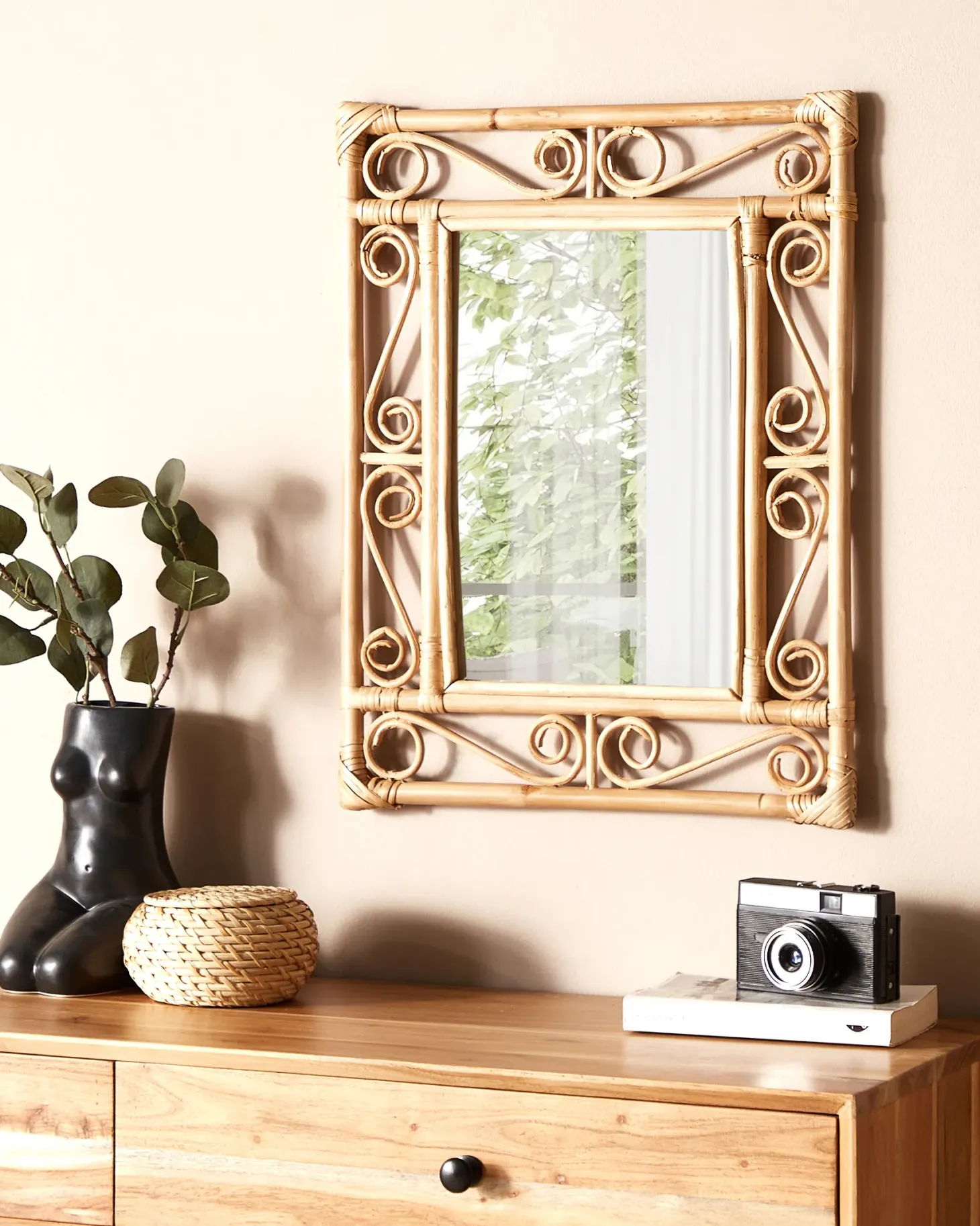 Lustro ścienne AMANU 41 cm 52 cm Rattan Naturalny