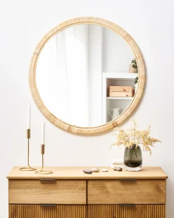 Lustro ścienne ANLEZY 80 cm 80 cm Rattan Naturalny
