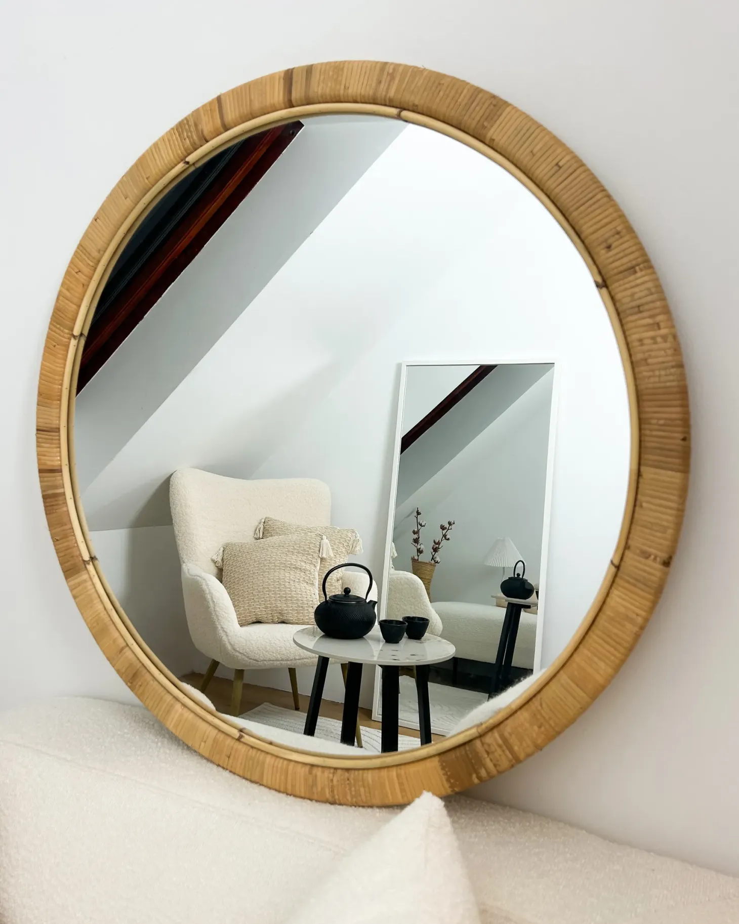 Lustro ścienne ANLEZY 80 cm 80 cm Rattan Naturalny