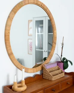 Lustro ścienne ANLEZY 80 cm 80 cm Rattan Naturalny