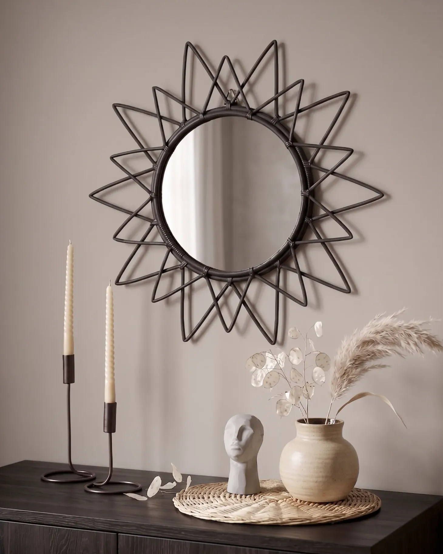 Lustro ścienne AROEK 61 cm 61 cm Rattan Czarny