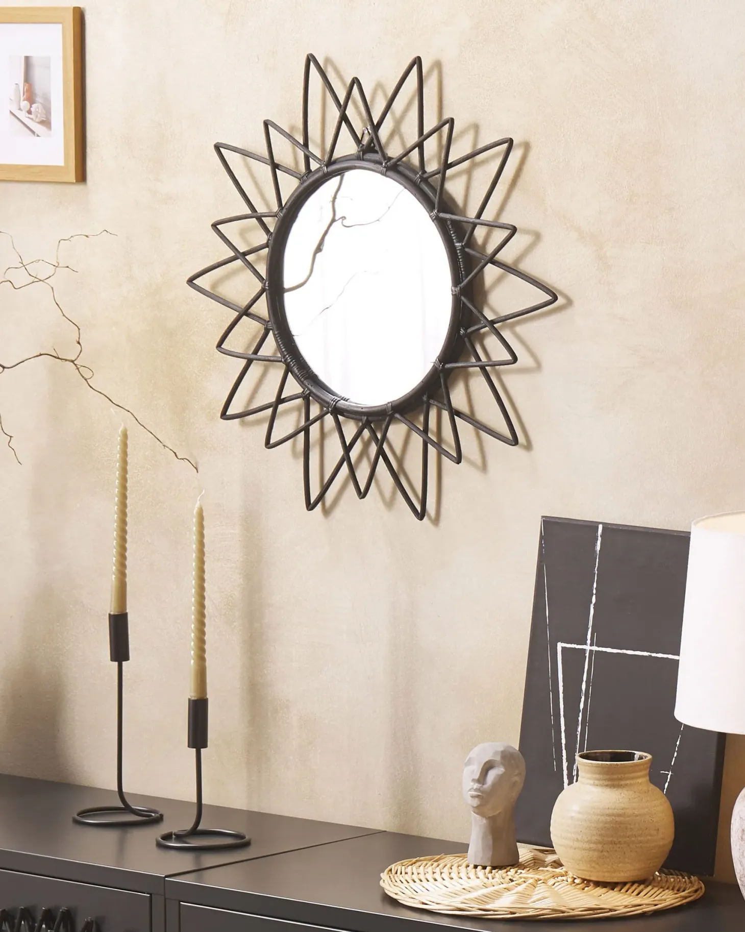 Lustro ścienne AROEK 61 cm 61 cm Rattan Czarny