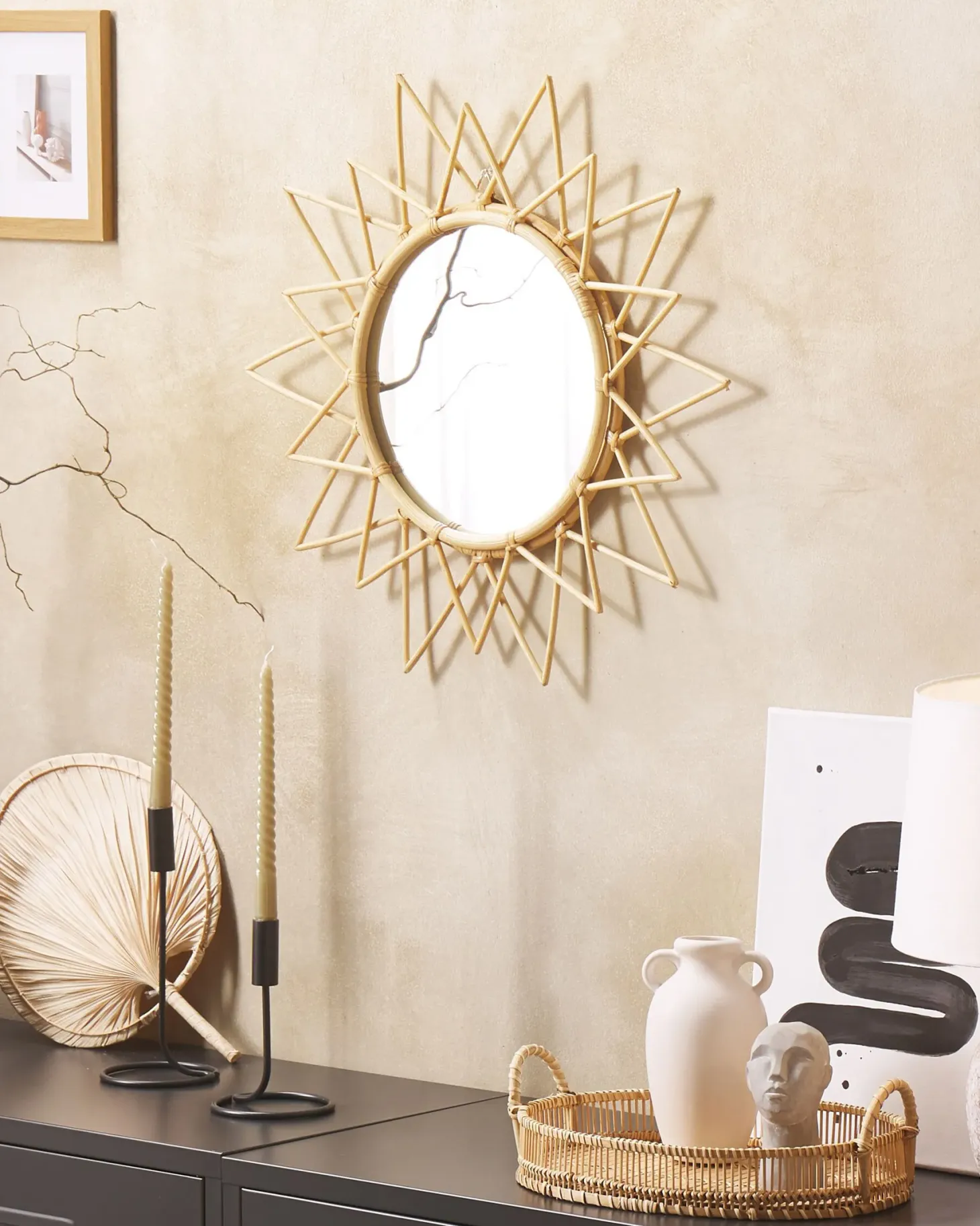 Lustro ścienne AROEK 61 cm 61 cm Rattan Naturalny