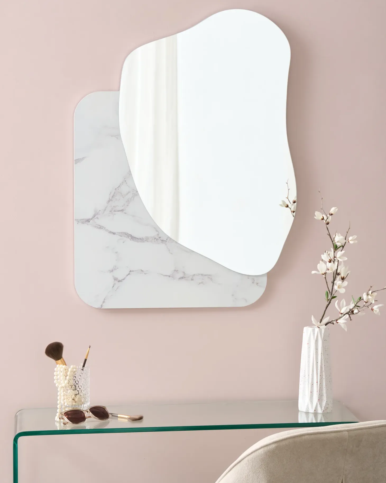 Lustro ścienne ARVERT 60 cm 80 cm Biały marmur