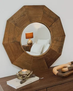 Lustro ścienne ASEM 60 cm 60 cm Drewno topolowe Brązowy