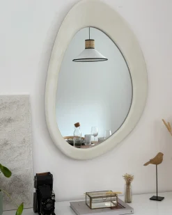 Lustro ścienne AUDES 60 cm 90 cm Welur Złamana biel
