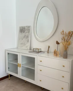 Lustro ścienne AUDES 60 cm 90 cm Welur Złamana biel