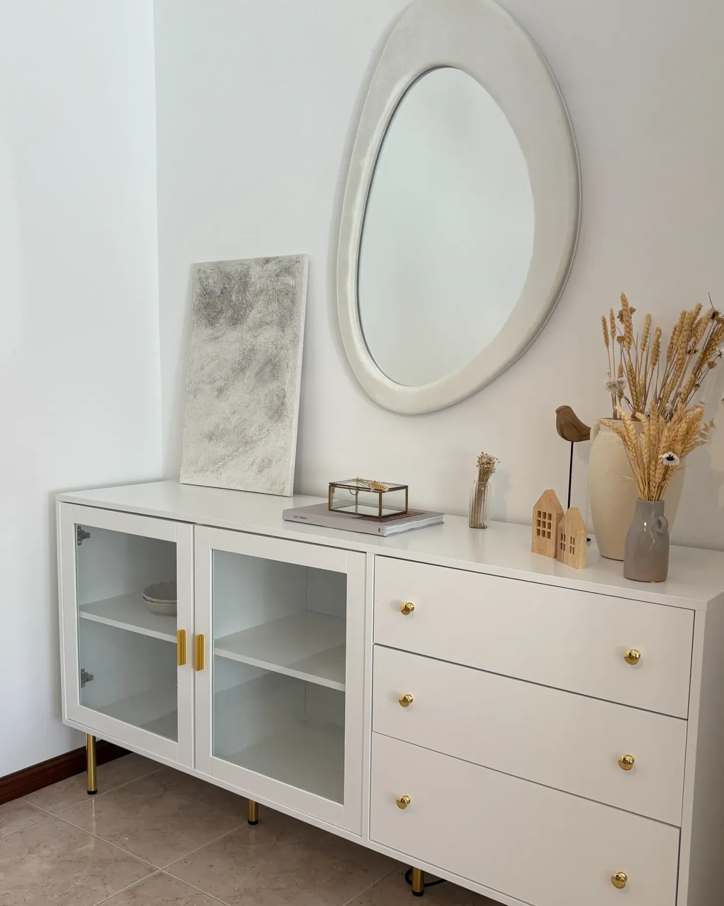 Lustro ścienne AUDES 60 cm 90 cm Welur Złamana biel