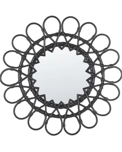 Lustro ścienne BABAI 60 cm 60 cm Rattan Czarny