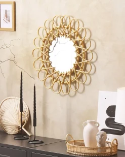 Lustro ścienne BABAI 60 cm 60 cm Rattan Naturalny