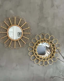 Lustro ścienne BABAI 60 cm 60 cm Rattan Naturalny