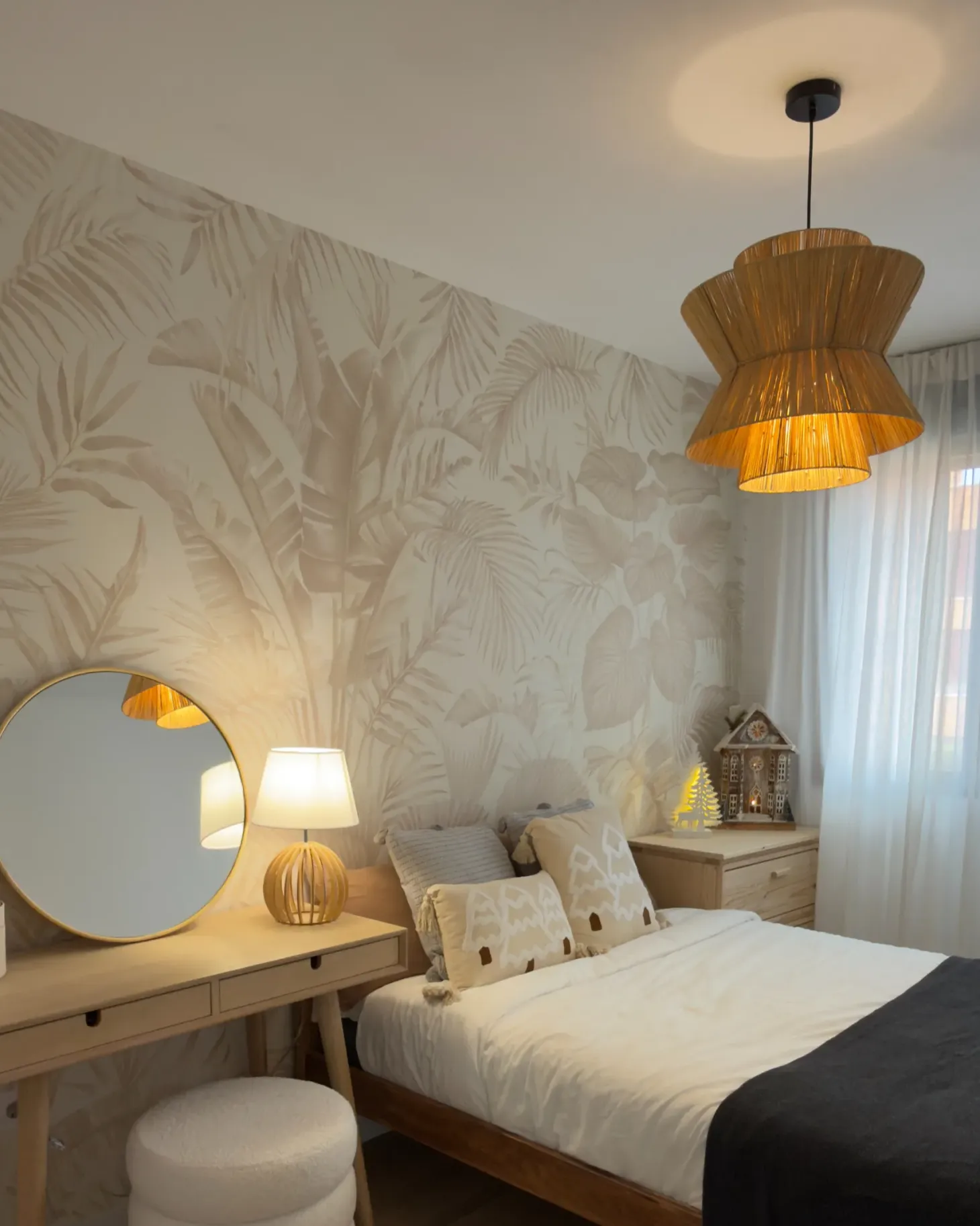 Lustro ścienne BARUNG 60 cm 60 cm Rattan Naturalny Beżowy