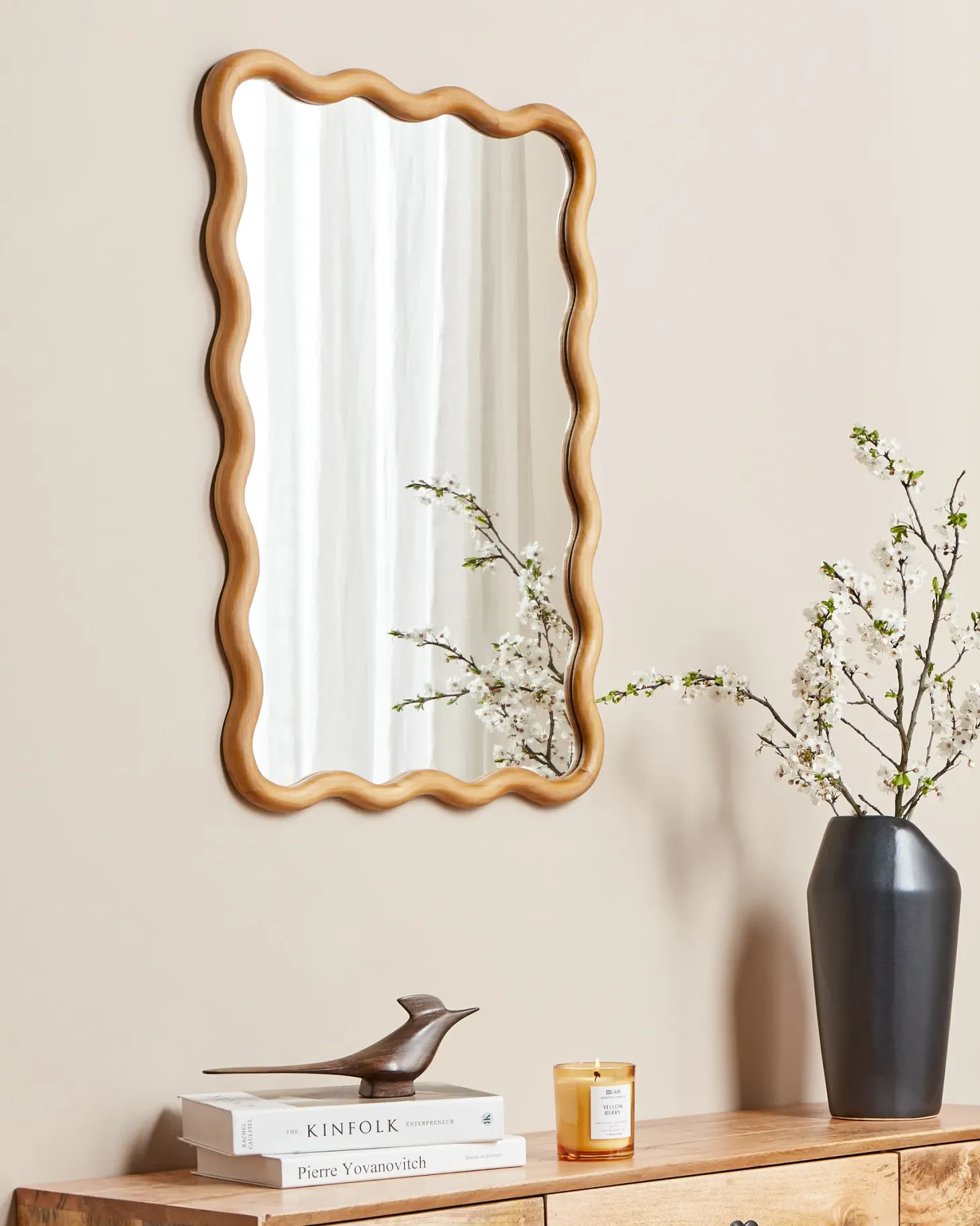 Lustro ścienne BEFFES 50 cm 72 cm Drewno sosnowe Naturalny