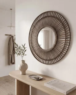 Lustro ścienne BLASITO 66 cm 66 cm Bambus Brązowy